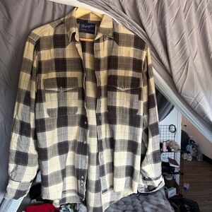 Wrangler Brown and Cream Plaid Flannel Shirt with X-Long Tails